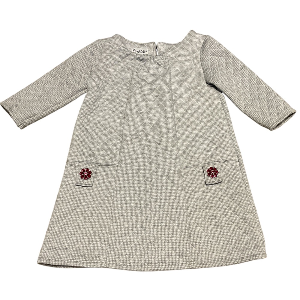 Pippa & Julie Gray and White Quilted Dress With Pink Jewels, Size 6, Holiday